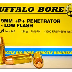 Buffalo Bore Ammunition 24F20 Penetrator Strictly Business 9mmLuger +P+ 124gr Full Metal Jacket Flat Nose 20 Per Box/12 Case