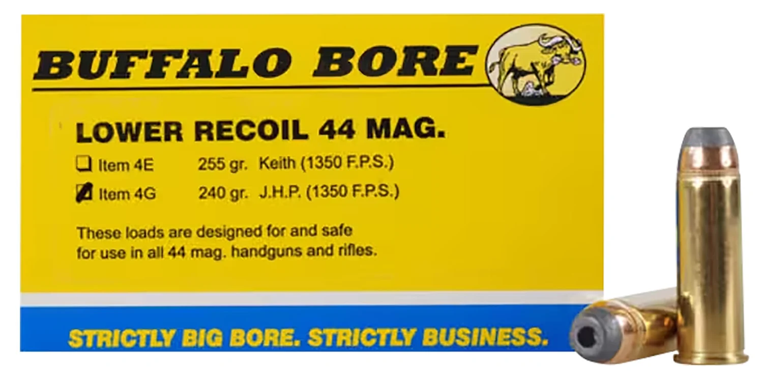 Buffalo Bore Ammunition 4G20 Low Recoil Strictly Business 44Rem Mag 240gr Jacket Hollow Point 20 Per Box/12 Case