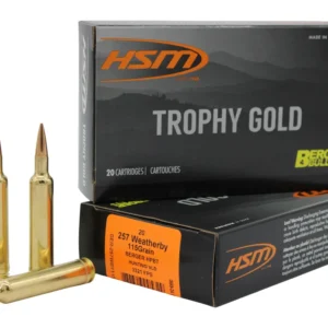 HSM 257WBY115 Trophy Gold Extended Range 257 Wthby Mag 115 gr Berger Hunting VLD Match 20 Per Box/ 20 Case