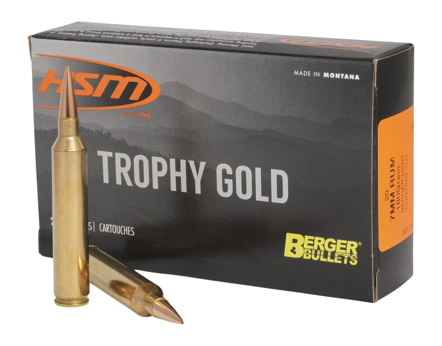 HSM 7RUM180VLD Trophy Gold Extended Range 7mm RUM 180 gr Berger Hunting VLD Match 20 Per Box/ 20 Case