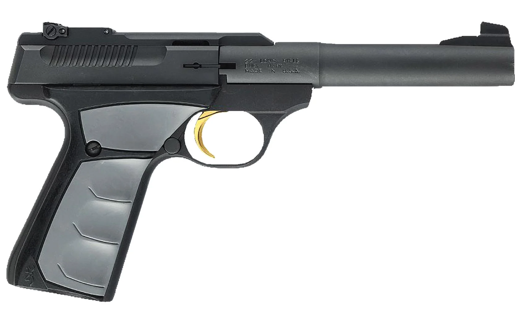Browning 051482490 Buck Mark Camper *CA Compliant 22 LR 10+1 5.50" Tapered Bull Barrel, Matte Black Serrated Steel Slide & Aluminum Frame, Gray Ultragrip FX Grip