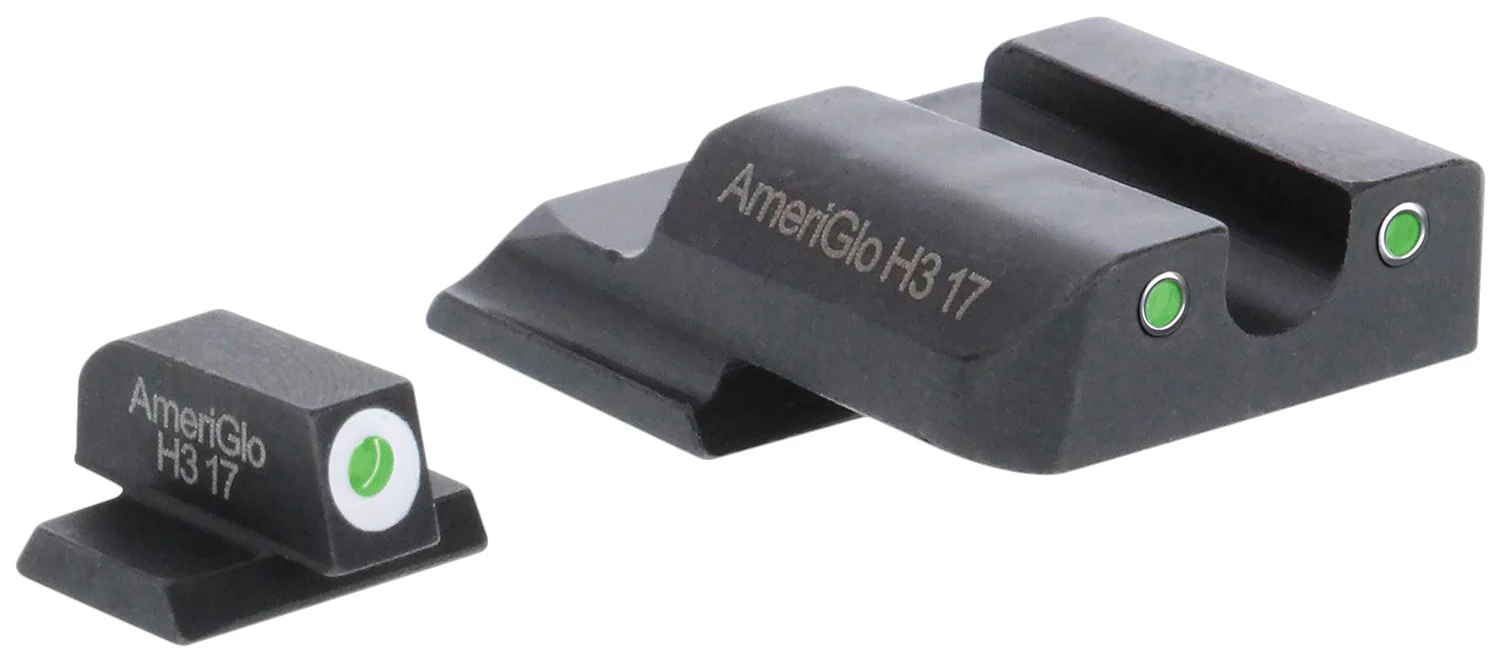 AmeriGlo SW145 Classic Tritium Set for Smith & Wesson M&P Shield Green Tritium White Outline Front Sight-Green Tritium White Outline Rear Sight