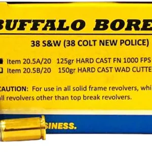 Buffalo Bore Ammunition 205A20 Personal Defense Strictly Business 38S&W 125gr Hard Cast Flat Nose 20 Per Box/12 Case
