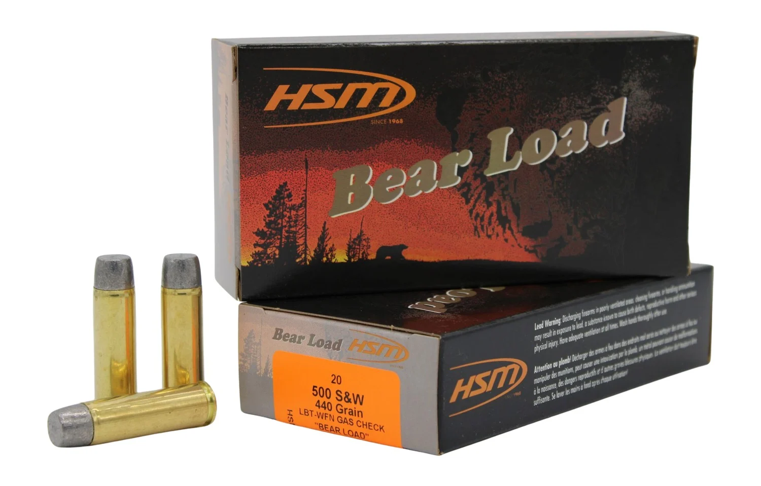 HSM 500SW6N Bear Load 500 S&W Mag 440 gr Wide Flat Nose 20 Per Box/ 25 Case