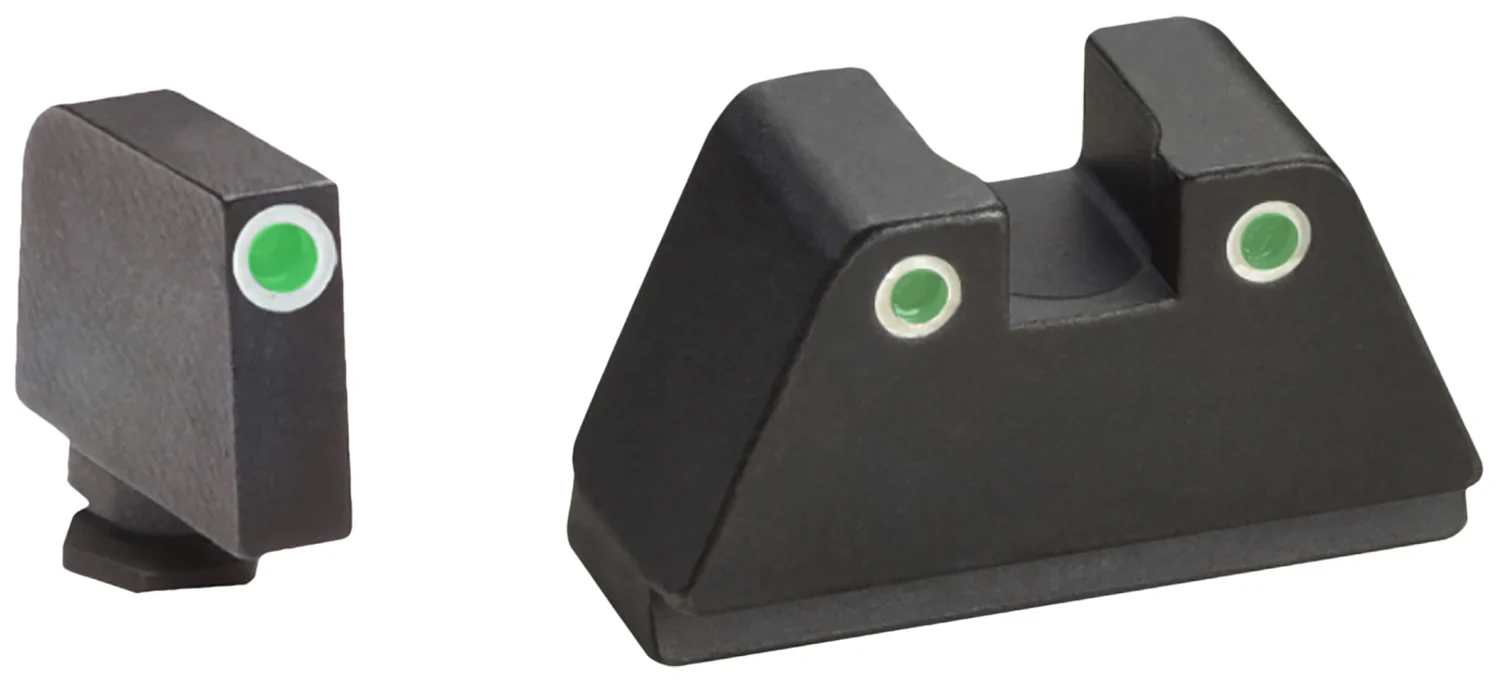 AmeriGlo GL329 Optic Compatible Sight Set for Glock XL Tall Green Tritium White Outline Front Sight-Green Tritium White Outline Rear Sight
