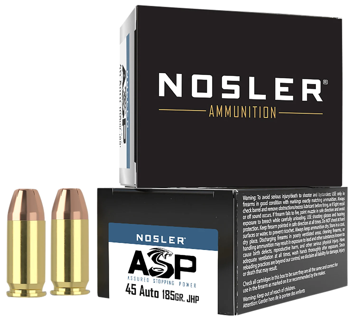 Nosler 51278 Assured Stopping Power Handgun 45ACP 185gr Jacketed Hollow Point 20 Per Box/20 Case