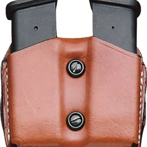 DESANTIS DOUBLE MAG POUCH OWB - LEATHER SINGLE STACK 10/45 TAN