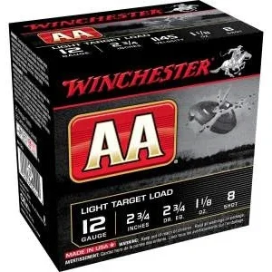 Winchester 12 Gauge Ammunition AA Light Target AA128 2-3/4" #8 Shot 1-1/8oz 1145fps 250 rounds