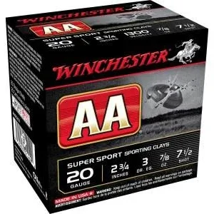 Winchester 20 Gauge Sporting Clays AASC207 2-3/4" #7.5 Shot 7/8oz 1300fps CASE 250 Rounds