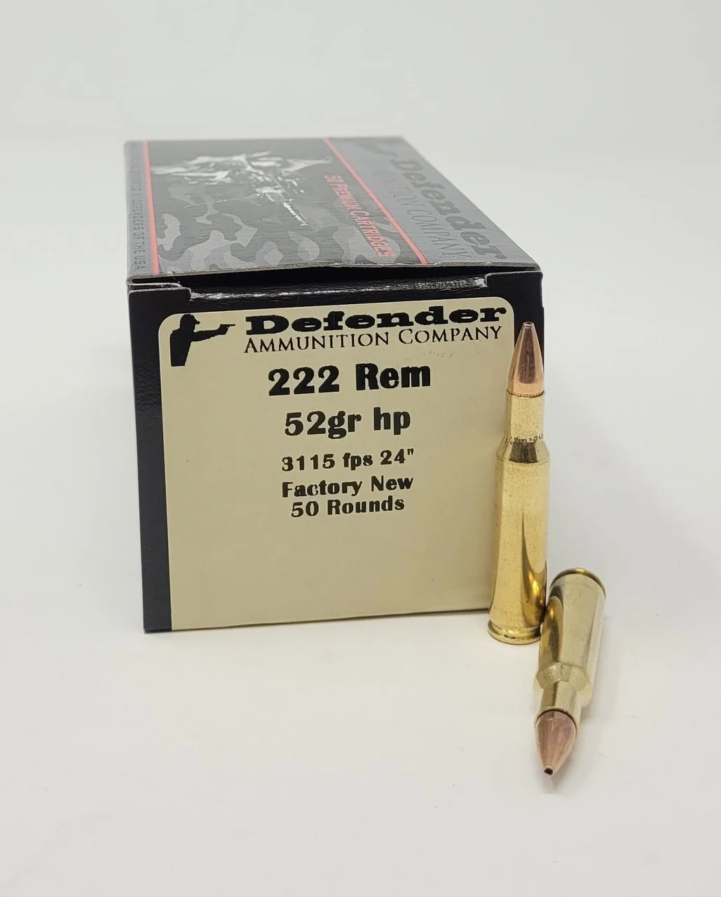 Defender 222 Rem Ammunition DEF222HP52 52 Grain Hollow Point 50 Rounds