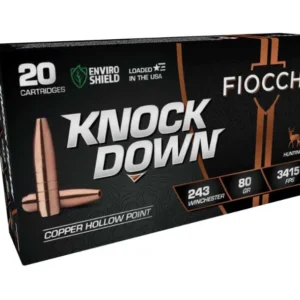 Fiocchi 243 Winchester Ammunition Knock Down FI243CHA 80 Grain Solid Copper Hollow Point 20 Rounds