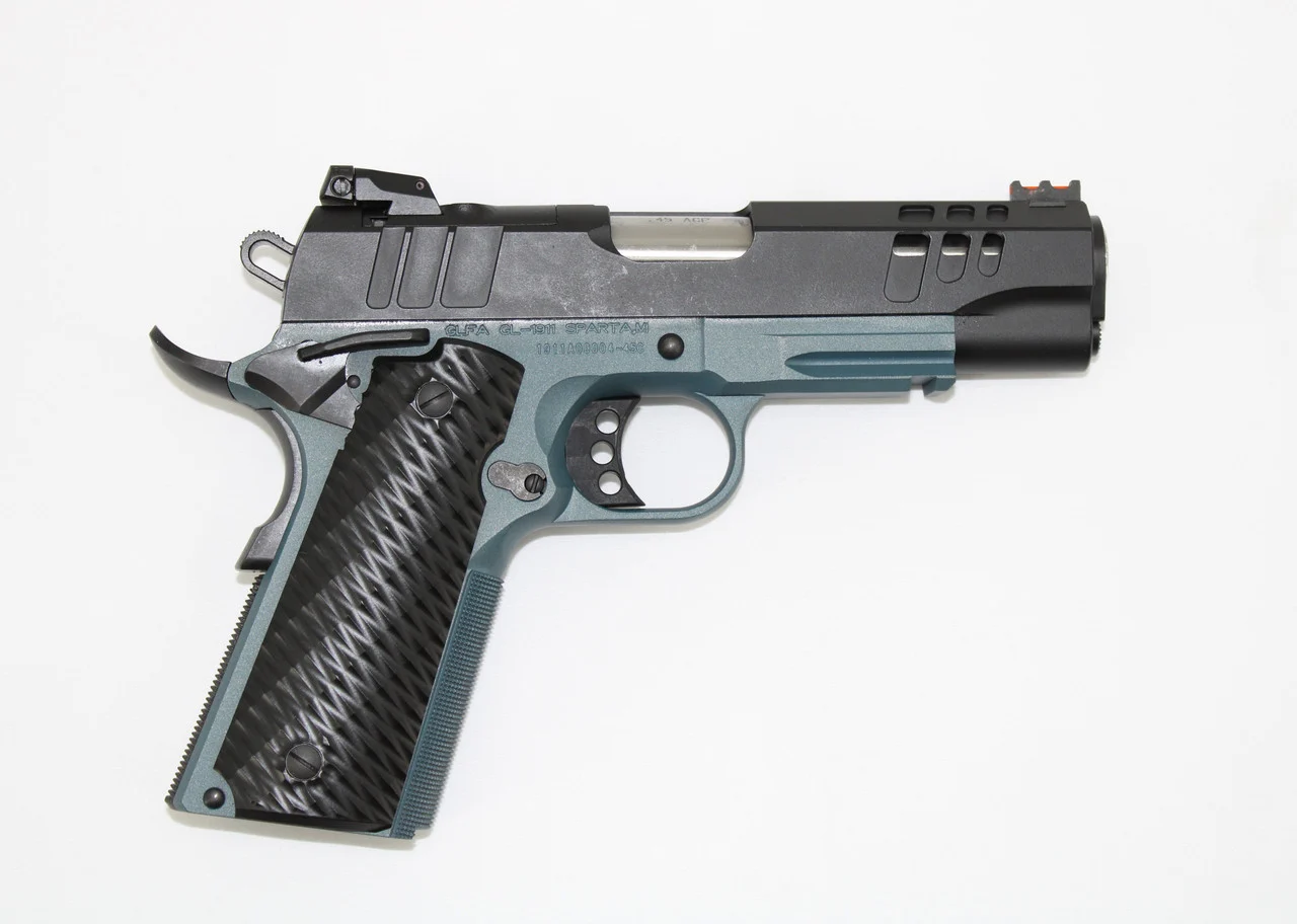 Great Lakes Firearms GL1911-45CSSBLU 1911 4.25" 8+1 Black/SS Barrel/Blue Titanium