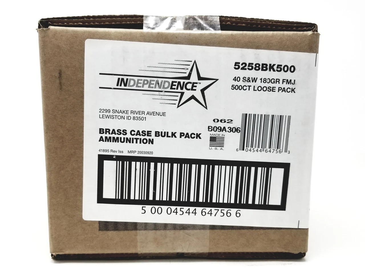 CCI 40 S&W Ammunition Independence 5258BK500 180 Grain Full Metal Jacket Loose Bulk Pack of 500 Rounds