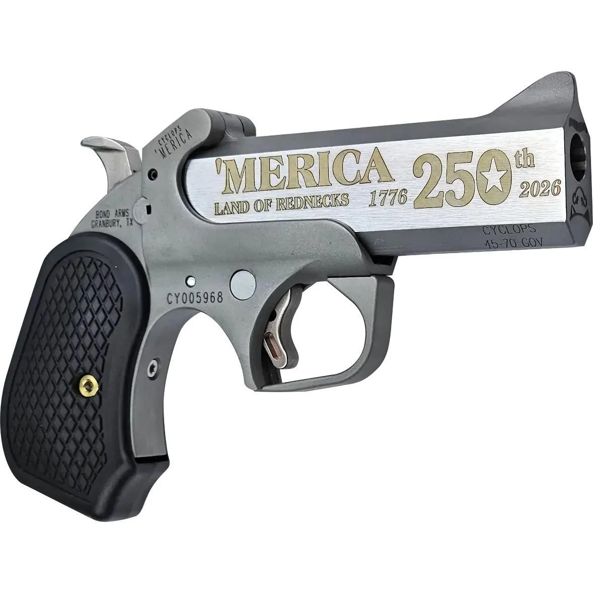 Bond Arms 250th 'Merica Derringer .45-70 Govt 1rd Capacity 4.25" Stainless Barrel Rough Finish B6 Extended Grip