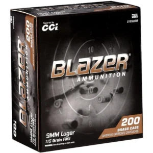 CCI Blazer Brass Handgun Ammunition 9mm Luger 115gr FMJ 1145 fps 200/ct