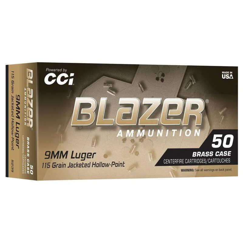 CCI Blazer Brass Handgun Ammunition 9mm Luger 115gr JHP 1145 fps 50/ct