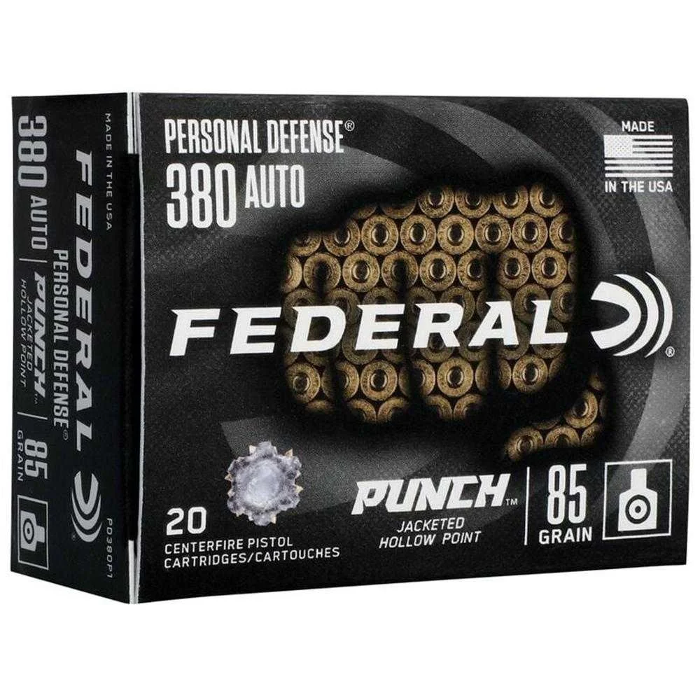 Federal Personal Defense Punch Handgun Ammunition .380 Auto 85 gr JHP 1000 fps 20/ct