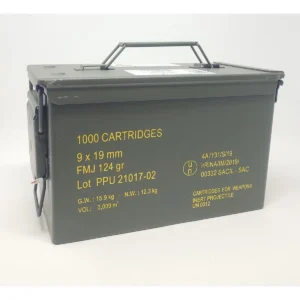 PPU Rangemaster Ammunition 9mm Luger 124gr FMJ 1263 fps 1000/ct (Metal Can)