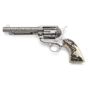 Taylors & Company 1873 Cattlebrand Engraved Stag Handgun .45 Colt 6rd Capacity 5.5" Barrel Engraved Silver with White