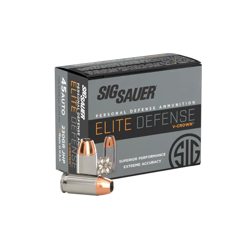 Sig Elite V-Crown Handgun Ammunition .45 ACP 230 gr JHP 830 fps 20/ct