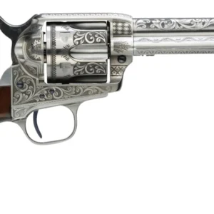 Taylors & Company 550898 1873 Cattleman 45 Colt (LC) Caliber with 5.50" Barrel, 6rd Capacity Cylinder, Overall White Photo Engraved Finish Steel & Walnut Grip