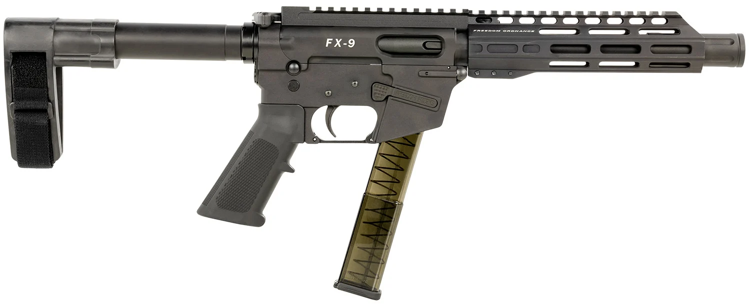 FREEDOM ORDNANCE FX9P8SBM FX-9 9mm Luger 31+1 8" Black Nitride Steel Barrel, M-LOK Handguards, Black Anodized Aluminum Picatinny Rail Receiver, Black SB Mini Brace, AR15 Grip