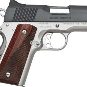 Kimber Mfg, Inc 3200321 Ultra Carry II  45 ACP 7+1 3" Stainless Match Grade Barrel, Matte Black Brushed Serrated Steel Slide, Satin Silver Aluminum Frame w/Beavertail, Rosewood Grip