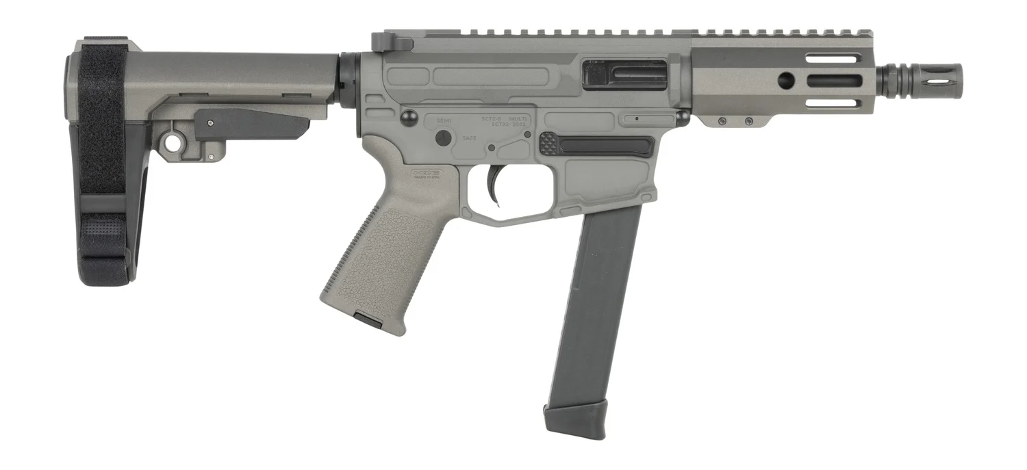 Shark Coast Tactical SCC06780SP9NGY Sneeky Pete 9mm Luger 30+1 5.50" Black Melonite Threaded Barrel, Gray Cerakote Receiver, SB Tactical SBA3 Brace