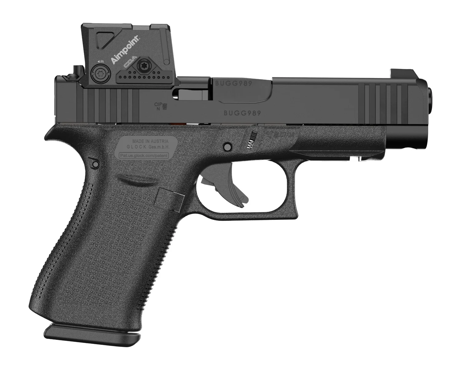 Glock PA4850B03FRMOS8A4 G48 MOS w/Aimpoint Slim Compact 9mm Luger 10+1 4.17" Black GMB Barrel, Black nDLC Steel Serrated w/Aimpoint COA Slide, Black Polymer Frame w/Accessory Rail, Right Hand