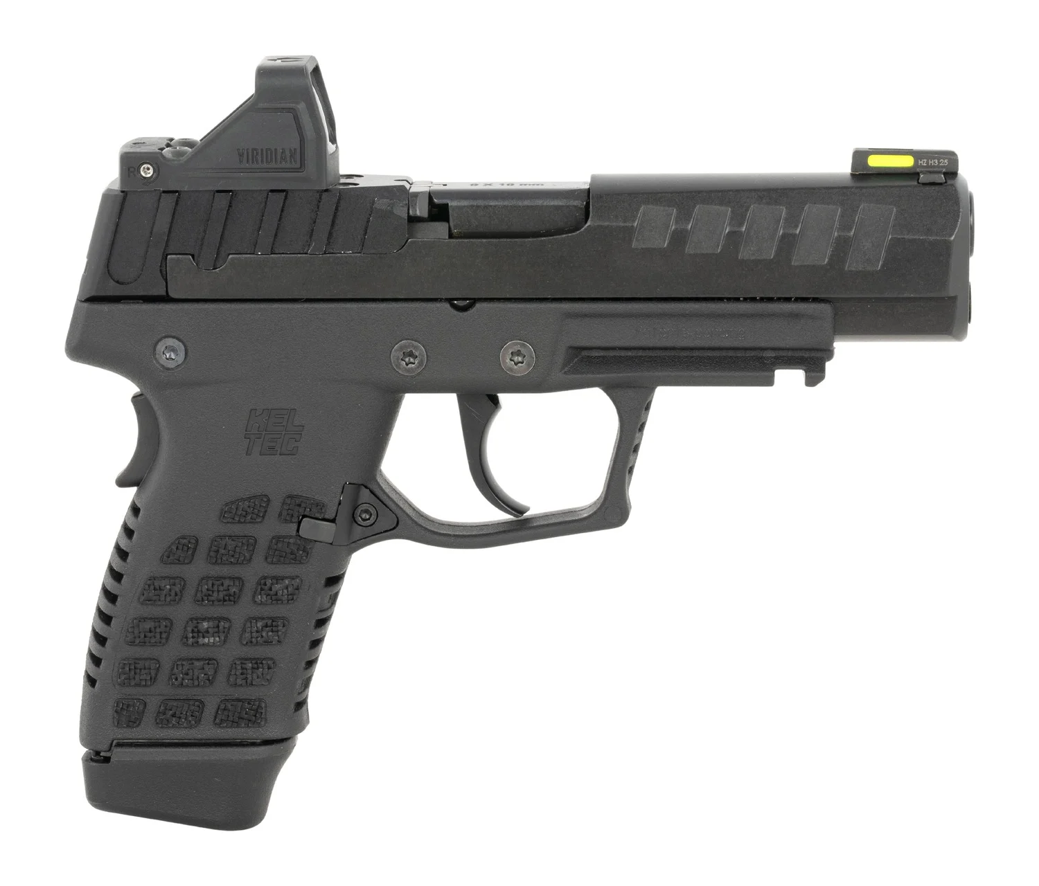 Kel-Tec P15BLKOPTIC P15 w/Optic Compact Frame 9mm Luger 15+1 4" Black Nitride Steel Optic Ready Slide, Black Polymer Frame w/Picatinny Rail, Black Stippled Grip, Ambidextrous, Viridian Optic