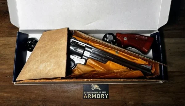 SOLD!!! 1988 Smith & Wesson Model 629-1 Stainless .44 Mag 8-3/8″ | Original Factory Box & Paperwork | Leather Shoulder Holster | Wood & Pachmayr Grips | Speedloaders