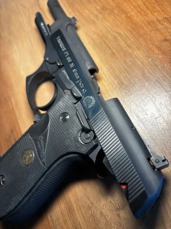 Used Taurus PT-99 9mm Stainless/Blued | Adjustable Target Sights | Original Box & Paperwork | Pachmayr Rubber Grips | Excellent Condition