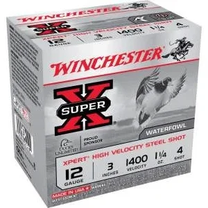 Winchester 12 Gauge Xpert High Velocity Ammunition WEX123H4 3" 1-1/4oz #4 Non-Toxic Plated Steel Shot 250 rounds